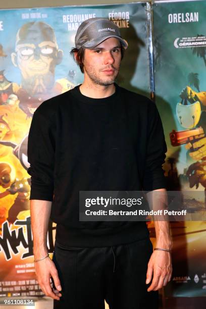 Voice in the movie; Rapper Orelsan aka Aurelien Cotentin attends the "Mutafukaz Paris Premiere at UGC Cine Cite des Halles on May 21, 2018 in Paris,...