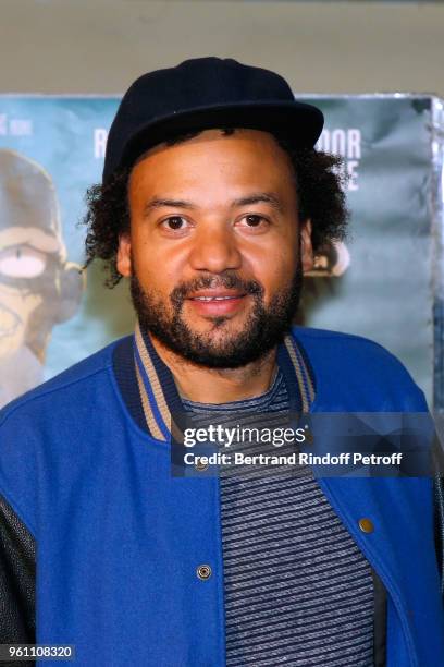 Actor Fabrice Eboue attends the "Mutafukaz Paris Premiere at UGC Cine Cite des Halles on May 21, 2018 in Paris, France.