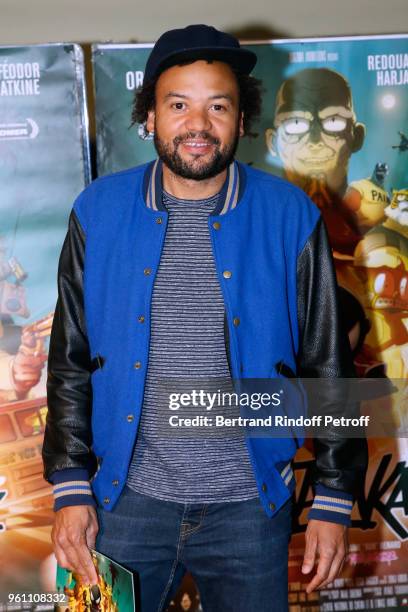 Actor Fabrice Eboue attends the "Mutafukaz Paris Premiere at UGC Cine Cite des Halles on May 21, 2018 in Paris, France.