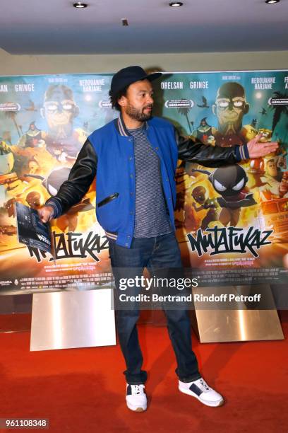 Actor Fabrice Eboue attends the "Mutafukaz Paris Premiere at UGC Cine Cite des Halles on May 21, 2018 in Paris, France.