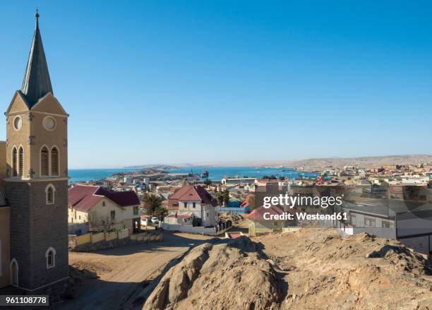 africa, namibia, luederitz, town view, rock-hewn church - rock hewn stock pictures, royalty-free photos & images