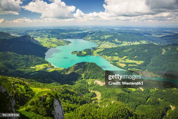 austria, salzkammergut, view from mountain schafberg to lake mondsee - vocklabruck stock pictures, royalty-free photos & images