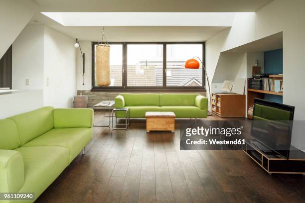 modern living room - wood laminate flooring stock pictures, royalty-free photos & images