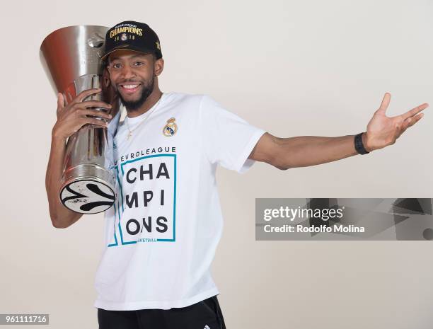 Chasson Randle, #2 of Real Madrid poses during 2018 Turkish Airlines EuroLeague F4 Champion Photo Session with Trophy at Stark Arena on May 20, 2018...