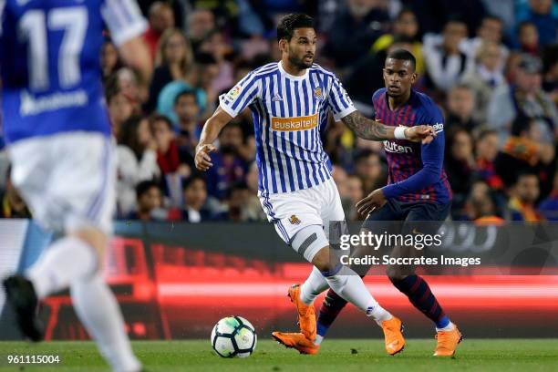 Willian Jose of Real Sociedad, Nelson Semedo of FC Barcelona during the La Liga Santander match between FC Barcelona v Real Sociedad at the Camp Nou...