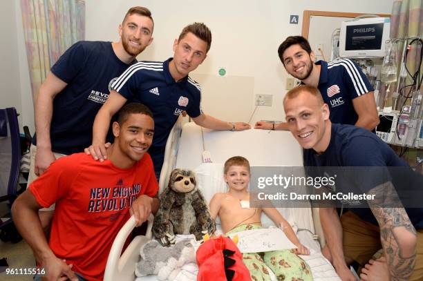 New England Revolution Matt Turner, Kriztian Nemeth, Brandon Bye, Nicolas Samayoa, and Cody Cropper visit with Vladimir at Boston Children's Hospital...