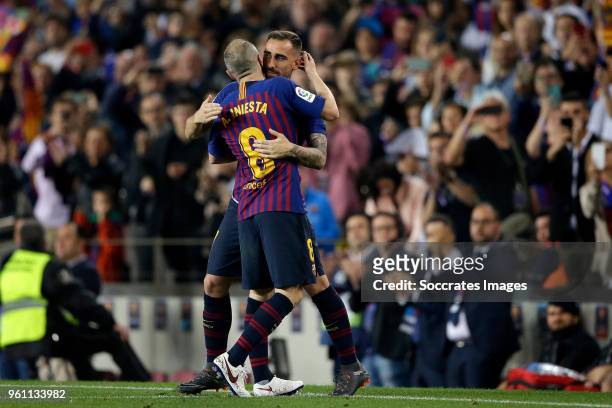 Andries Iniesta of FC Barcelona, Paco Alcacer of FC Barcelona during the La Liga Santander match between FC Barcelona v Real Sociedad at the Camp Nou...