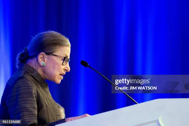 Supreme Court Justice Ruth Bader Ginsburg speaks after receiving the American Law Institute's Henry J. Friendly Medal in Washington, DC, on May 14,...