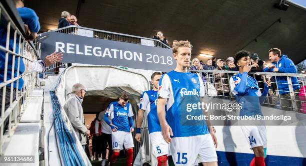 Johannes van den Bergh of Holstein Kiel enters the pitch for the second half during the Bundesliga Playoff Leg 2 match between Holstein Kiel and VfL...