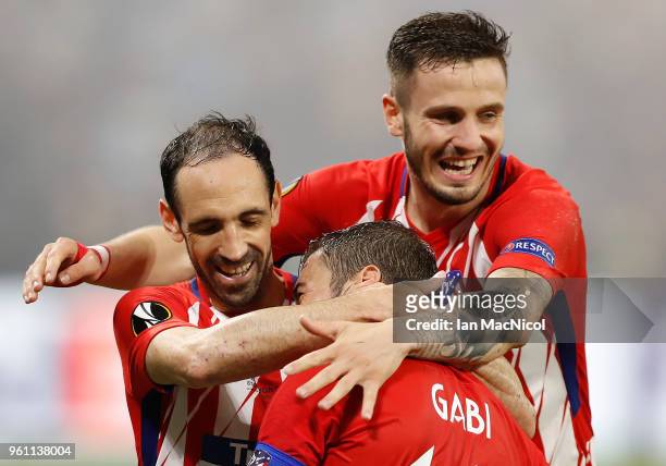 Gabi of Athletico Madrid celebrates scoring his team's third goal during the UEFA Europa League Final between Olympique de Marseille and Club...