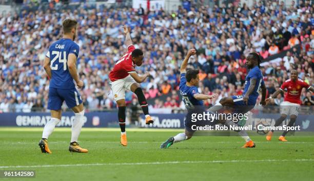 Manchester United's Anthony Martial with a second half shot during the Emirates FA Cup Final match between Chelsea and Manchester United at Wembley...