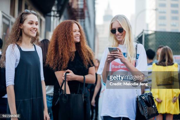 Models Michelle Gutknecht, Sabina Karlsson, Jessie Bloemendaal after the Michael Kors show at Spring Studios during New York Fashion Week...