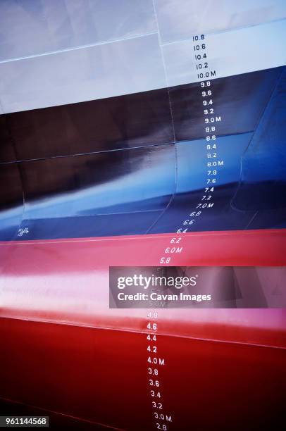 close-up of numbers on container ship - industriell genutztes schiff stock-fotos und bilder