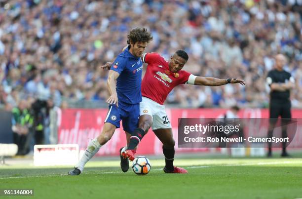 Chelsea's Marcos Alonso and Manchester United's Luis Antonio Valencia during the Emirates FA Cup Final match between Chelsea and Manchester United at...