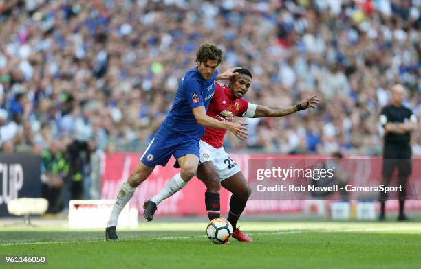 Chelsea's Marcos Alonso and Manchester United's Luis Antonio Valencia during the Emirates FA Cup Final match between Chelsea and Manchester United at...