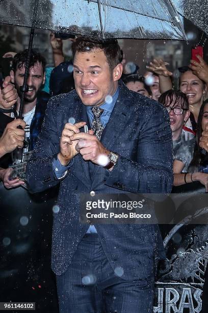 Actor Chris Pratt is seen arriving at the 'Jurassic World: Fallen Kindom' premiere at WiZink Center on May 21, 2018 in Madrid, Spain.