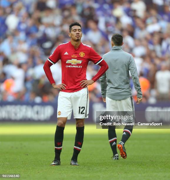 Dejection for Manchester United's Chris Smalling during the Emirates FA Cup Final match between Chelsea and Manchester United at Wembley Stadium on...