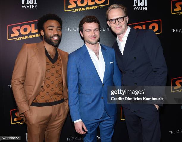 Donald Glover, Alden Ehrenreich and Paul Bettany attend a screening of "Solo: A Star Wars Story" hosted by The Cinema Society with Nissan & FIJI...