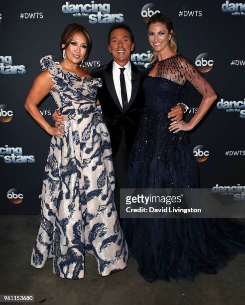 Dancer/competition judge Carrie Ann Inaba, choreographer/competition judge Bruno Tonioli and TV personality Erin Andrews pose at ABC's "Dancing with...