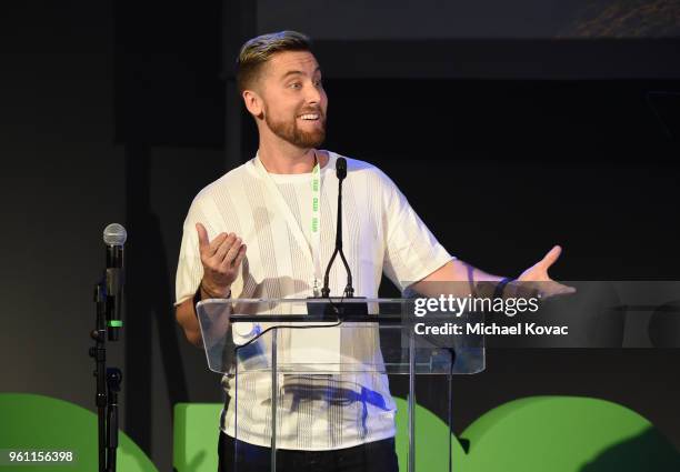 Lance Bass speaks onstage at the EMA IMPACT Summit at Montage Beverly Hills on May 21, 2018 in Beverly Hills, California.