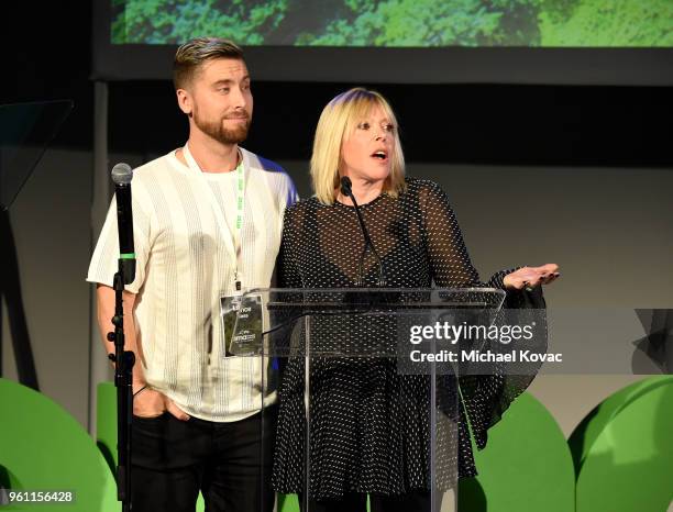 Lance Bass and EMA President & CEO Debbie Levin speak onstage at the EMA IMPACT Summit at Montage Beverly Hills on May 21, 2018 in Beverly Hills,...