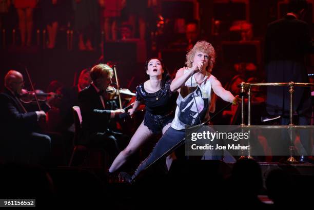 Christina Bennington and Andrew Polec sing 'Bat out of hell' at 'Magic At The Musicals' concert, held at Royal Albert Hall on May 21, 2018 in London,...