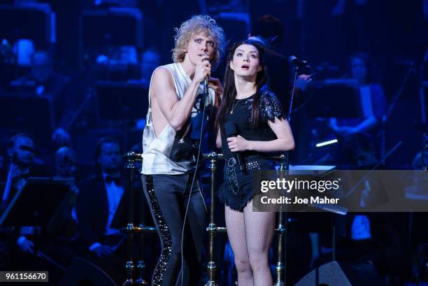 Andrew Polec and Christina Bennington sing 'Bat out of hell' at 'Magic At The Musicals' concert, held at Royal Albert Hall on May 21, 2018 in London,...