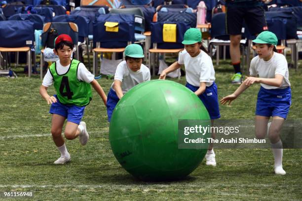 Prince Hisahito takes part in the sports festival at Ochanomizu University Elementary School on May 19, 2018 in Tokyo, Japan.