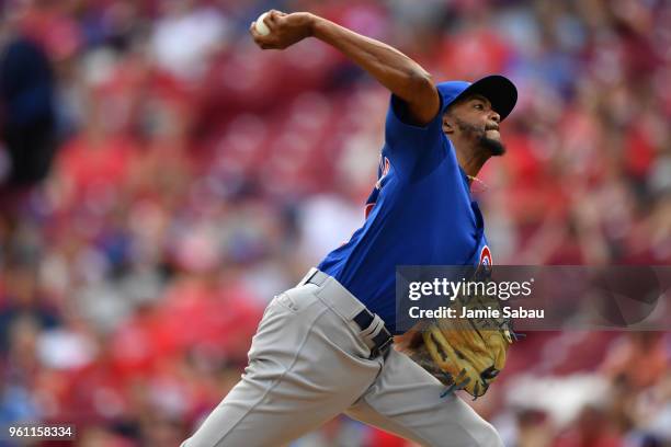 Carl Edwards Jr. #6 of the Chicago Cubs pitches against the Cincinnati Reds at Great American Ball Park on May 19, 2018 in Cincinnati, Ohio. Carl...