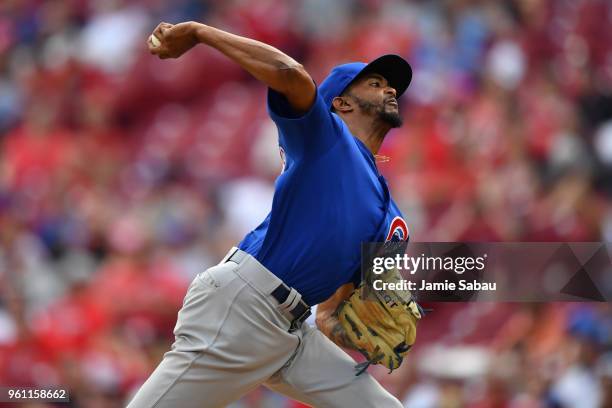 Carl Edwards Jr. #6 of the Chicago Cubs pitches against the Cincinnati Reds at Great American Ball Park on May 19, 2018 in Cincinnati, Ohio. Carl...