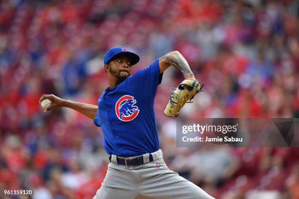 Carl Edwards Jr. #6 of the Chicago Cubs pitches against the Cincinnati Reds at Great American Ball Park on May 19, 2018 in Cincinnati, Ohio. Carl...