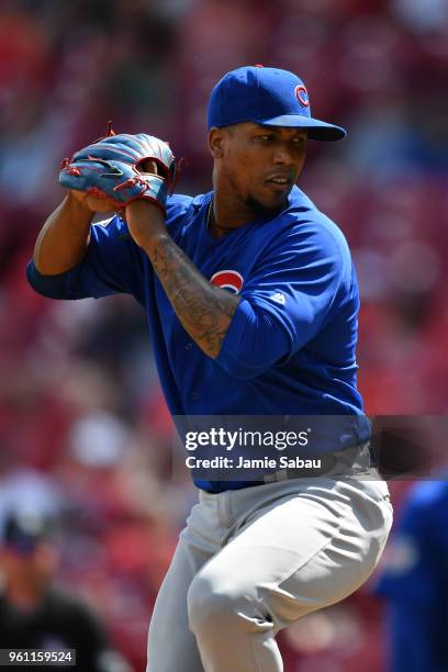 Pedro Strop of the Chicago Cubs pitches against the Cincinnati Reds at Great American Ball Park on May 19, 2018 in Cincinnati, Ohio. Pedro Strop