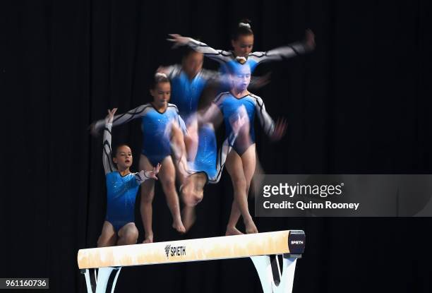 Shakyla Ede of New South Wales competes on the Beam during the 2018 Australian Gymnastics Championships at Hisense Arena on May 22, 2018 in...