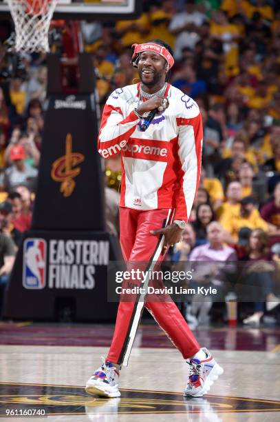 Entertainer 2 Chainz performs during break between Boston Celtics and Cleveland Cavaliers during Game Four of the Eastern Conference Finals of the...