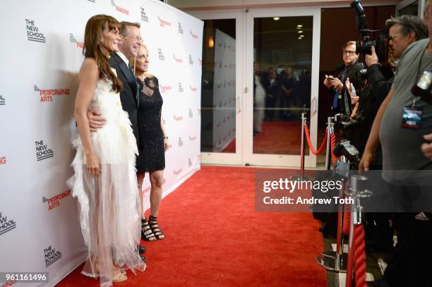 Julie Gilhart, Parsons Executive Dean Joel Towers and filmmaker Susan Rockefeller attend the 70th Annual Parsons Benefit on May 21, 2018 in New York...