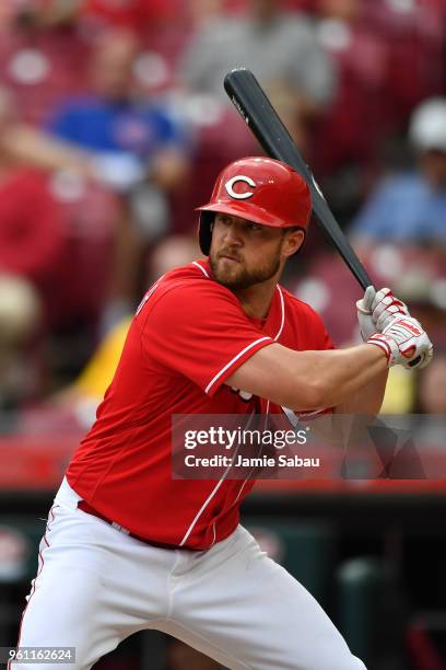 Scott Schebler of the Cincinnati Reds bats against the Chicago Cubs at Great American Ball Park on May 19, 2018 in Cincinnati, Ohio. Scott Schebler