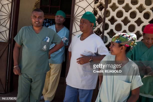 Professor Yoel Rantomalala and his team are pictured after performing a repair surgery on a fistula patient in the operating room of Monja Joana...