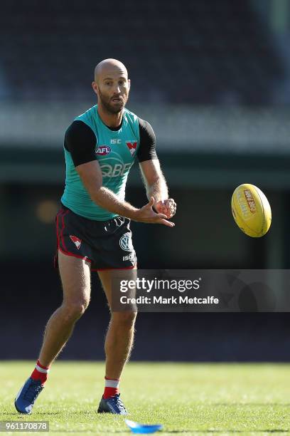 Jarrad McVeigh of the Swans in action during a Sydney Swans AFL training session at Sydney Cricket Ground on May 22, 2018 in Sydney, Australia.