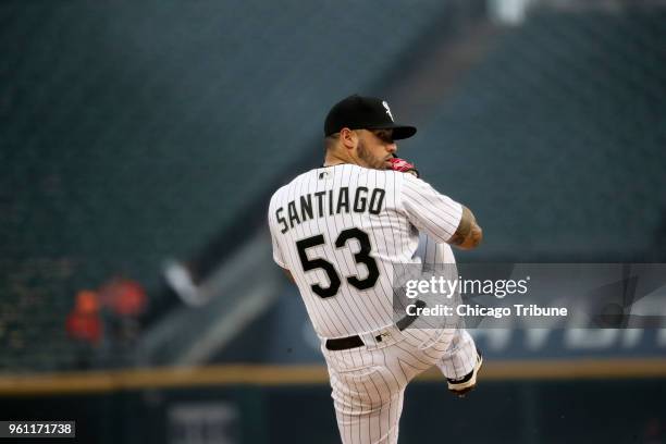 Chicago White Sox relief pitcher Hector Santiago pitches during the first inning against the Baltimore Orioles at Guaranteed Rate Field on Monday,...