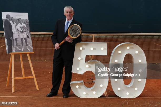 Ken Rosewall, Roland-Garros singles champion in 1968 and 1953, poses for a photo at Melbourne Park on May 22, 2018 in Melbourne, Australia. Ken...