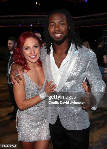 Dancer/TV personality Sharna Burgess and NFL player Josh Norman pose at ABC's "Dancing with the Stars: Athletes" Season 26 - Finale on May 21, 2018...