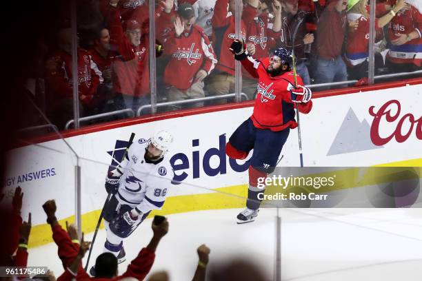 Devante Smith-Pelly of the Washington Capitals celebrates his goal in the third period against the Tampa Bay Lightning in Game Six of the Eastern...