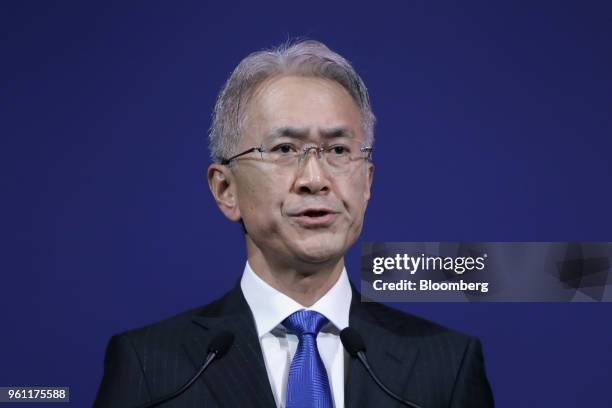 Kenichiro Yoshida, chief executive officer of Sony Corp., speaks during a news conference in Tokyo, Japan, on Tuesday, May 22, 2018. Sony predicted...