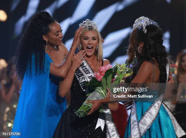 Miss Nebraska Sarah Rose Summers is crowned by Miss USA 2017 Kara McCullough, Miss Universe 2017 Demi-Leigh Nel-Peters and Miss Teen USA 2018 Hailey...