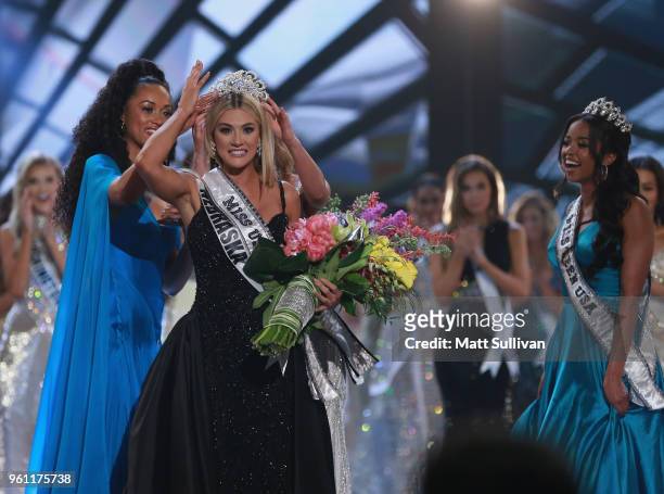 Miss Nebraska Sarah Rose Summers is crowned by Miss USA 2017 Kara McCullough, Miss Universe 2017 Demi-Leigh Nel-Peters and Miss Teen USA 2018 Hailey...