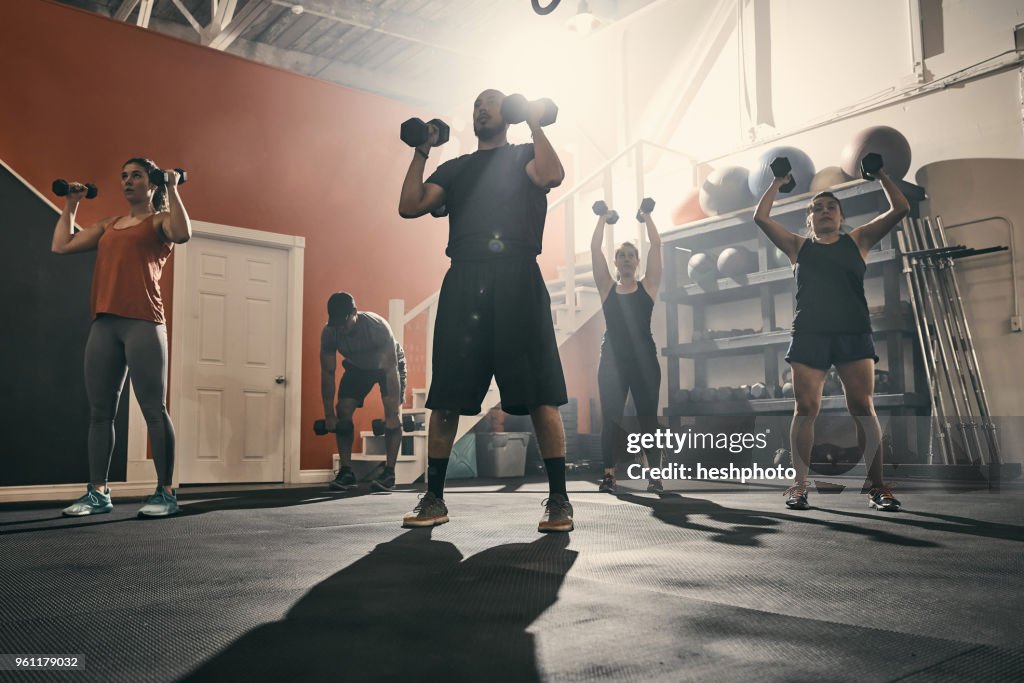 Man using dumbbells in gym