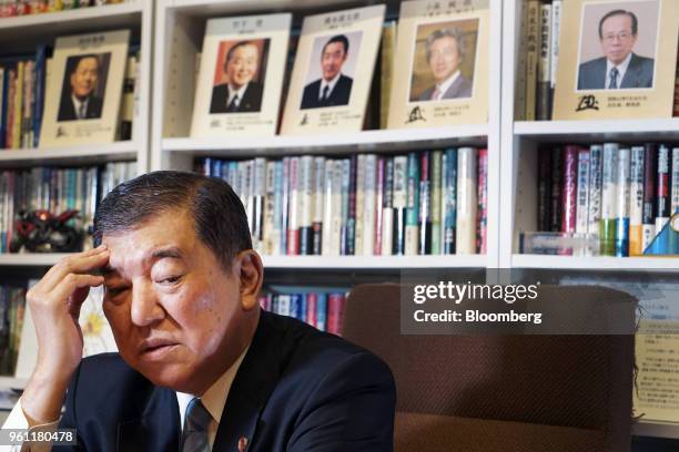 Shigeru Ishiba, a member of the Liberal Democratic Party and the House of Representatives, reacts during an interview at his office in Tokyo, Japan,...