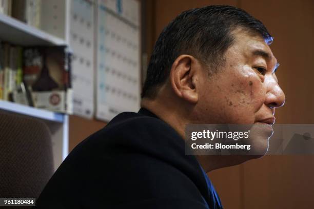 Shigeru Ishiba, a member of the Liberal Democratic Party and the House of Representatives, listens to a question during an interview at his office in...