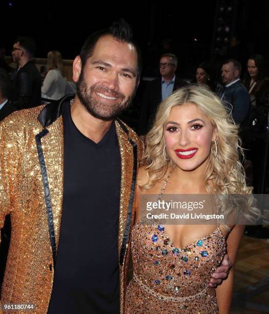 Former NLB player Johnny Damon and dancer/TV personality Emma Slater pose at ABC's "Dancing with the Stars: Athletes" Season 26 - Finale on May 21,...