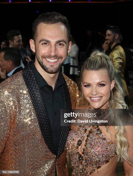 Luger Chris Mazdzer and dancer/TV personality Witney Carson pose at ABC's "Dancing with the Stars: Athletes" Season 26 - Finale on May 21, 2018 in...